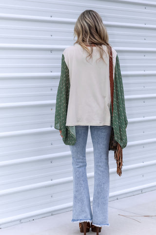 Free Bird Kaftan Paisley Print Kimono Top (BONE)