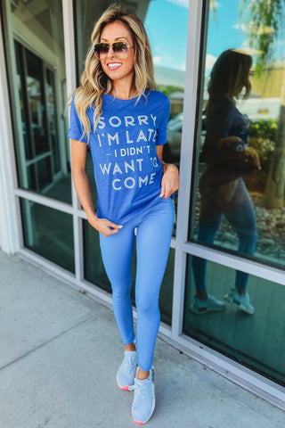Sorry I'm Late Heather Blue Graphic Tee