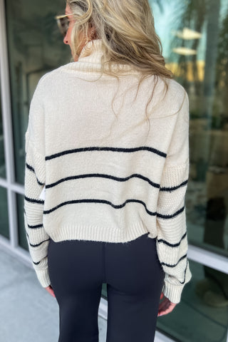 Taupe Stripe Cozy Turtleneck Sweater