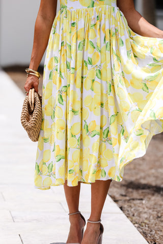 Limoncello Dreams Strapless Midi Dress