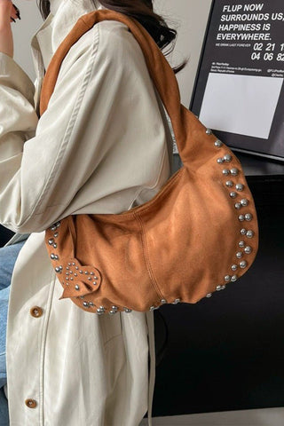 *(5 COLORS) Faux Suede Studded Shoulder Bag - Simply Me Boutique