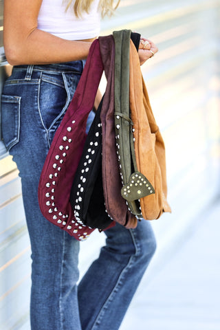 (5 COLORS) Faux Suede Studded Shoulder Bag - Simply Me Boutique