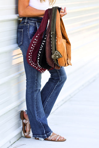 (5 COLORS) Faux Suede Studded Shoulder Bag - Simply Me Boutique