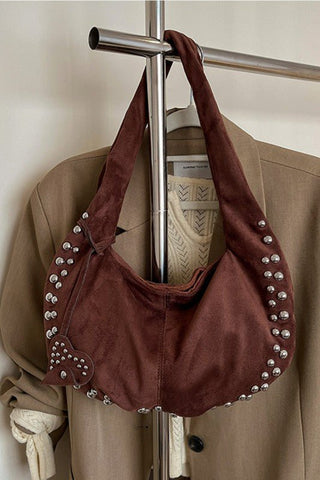 *(5 COLORS) Faux Suede Studded Shoulder Bag - Simply Me Boutique