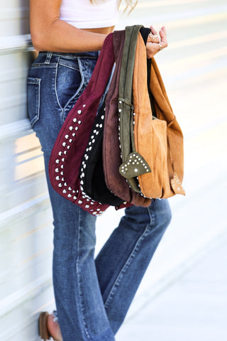 (5 COLORS) Faux Suede Studded Shoulder Bag - Simply Me Boutique