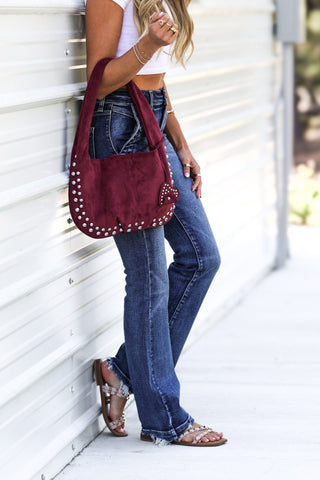 (5 COLORS) Faux Suede Studded Shoulder Bag - Simply Me Boutique
