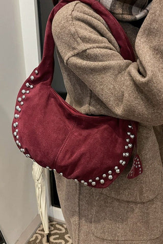 *(5 COLORS) Faux Suede Studded Shoulder Bag - Simply Me Boutique