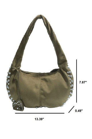 *(5 COLORS) Faux Suede Studded Shoulder Bag - Simply Me Boutique