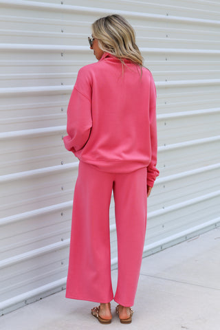 Luxe Scuba Wide Leg Cropped Pants (PINK)