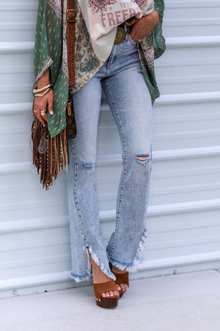 KANCAN Rosie High Rise Fray Hem Boot Cut Jeans