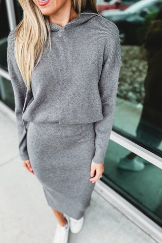 High Expectations Ribbed Sweater Hoodie Dress