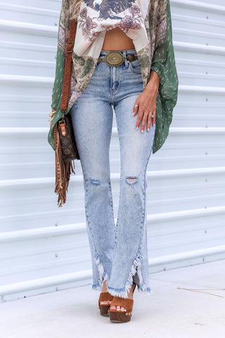 KANCAN Rosie High Rise Fray Hem Boot Cut Jeans