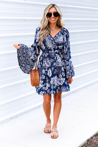 The Laurel Smocked Dress Navy Blue