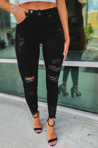 KanCan Edge of Glory Distressed Ankle Mid Rise Black Jeans