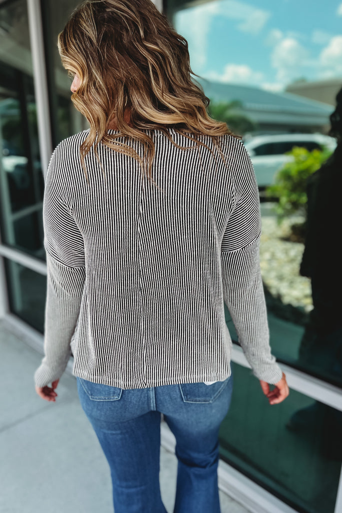 My Best Friend Ribbed Corded Boat Neck Long Sleeve Top