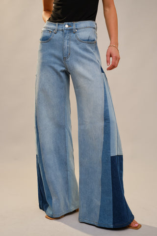 Demi High Rise Super Wide Leg Color Block Jeans