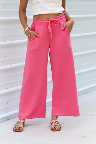 Luxe Scuba Wide Leg Cropped Pants (PINK)