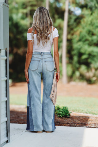 Demi High Rise Super Wide Leg Color Block Jeans