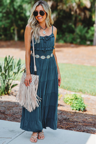 Teal Vibes Swiss Dot Maxi Dress
