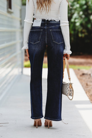 PETRA153 Florence High Rise Wide Leg Dark Wash Jeans (PREORDER)