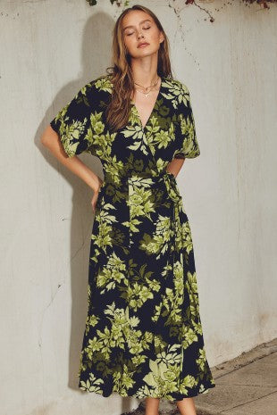 Midnight Vineyard Wrap Maxi Dress