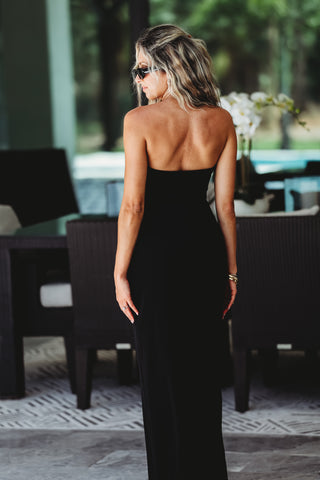 Noir Goddess Black Strapless Maxi Dress