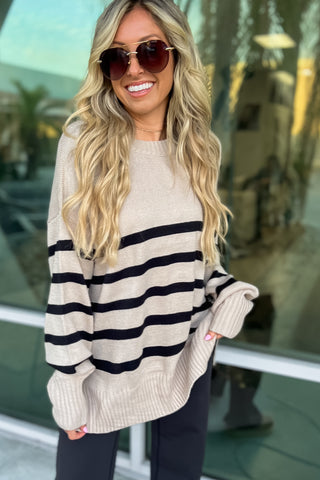 TAUPE Coastal Stripes Oversized Sweater