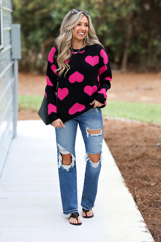 BLACK Endless Love Heart Sweater