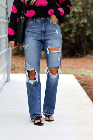 KANCAN Millie High Rise Rigid Distressed Straight Jeans