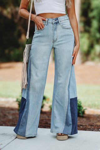 Demi High Rise Super Wide Leg Color Block Jeans
