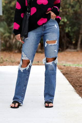 KANCAN Millie High Rise Rigid Distressed Straight Jeans