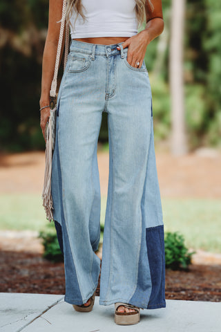 Demi High Rise Super Wide Leg Color Block Jeans