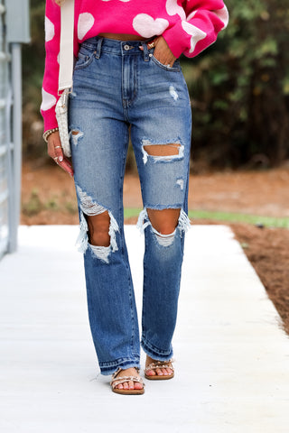 KANCAN Millie High Rise Rigid Distressed Straight Jeans