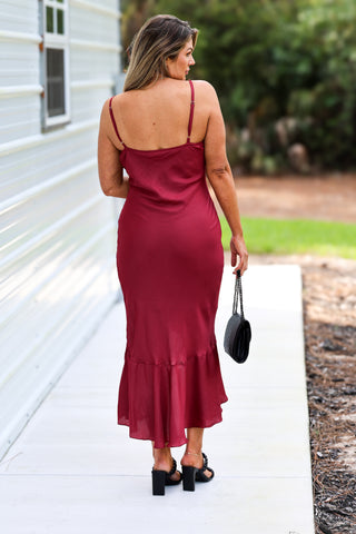 Royal Elegance Burgundy Ruffle Dress