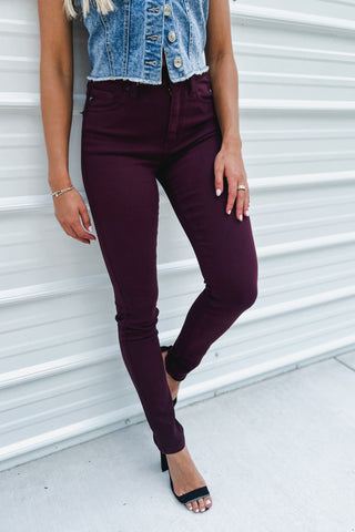 KANCAN Gia High Rise Super Skinny Burgundy Jeans