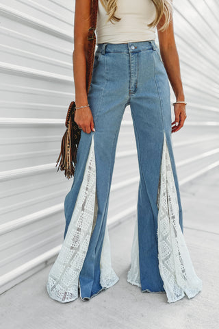 The Rylee Lace Detail Wide Leg Super Flare Jeans