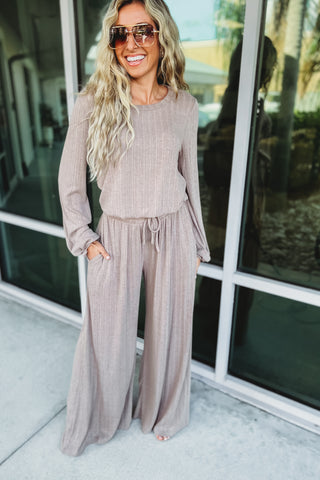 Keep a Secret TAUPE Ribbed Pants Lounge Set