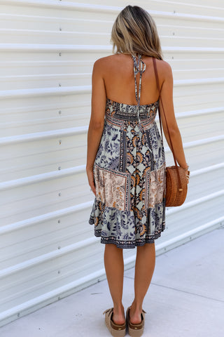 Bohemian Vibes Patchwork Halter Dress