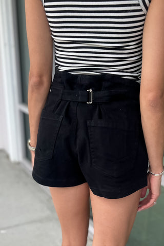 Soft Washed Button Front Black Shorts