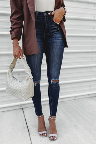 KANCAN Kate Studded Mid Rise Ankle Skinny
