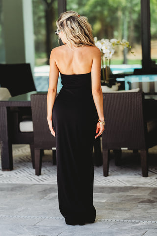 Noir Goddess Black Strapless Maxi Dress