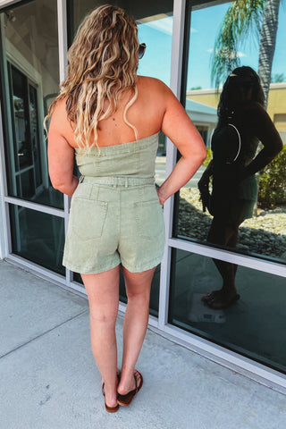 Never Wanted More Mineral Washed Olive Romper