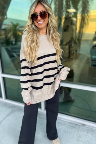 TAUPE Coastal Stripes Oversized Sweater