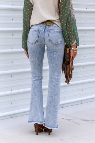KANCAN Rosie High Rise Fray Hem Boot Cut Jeans