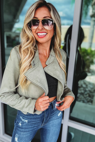 On the Town Suede Cropped Moto Jacket