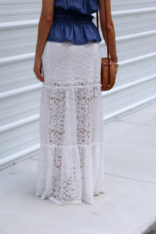 Starlit Nights White Lace Maxi Skirt