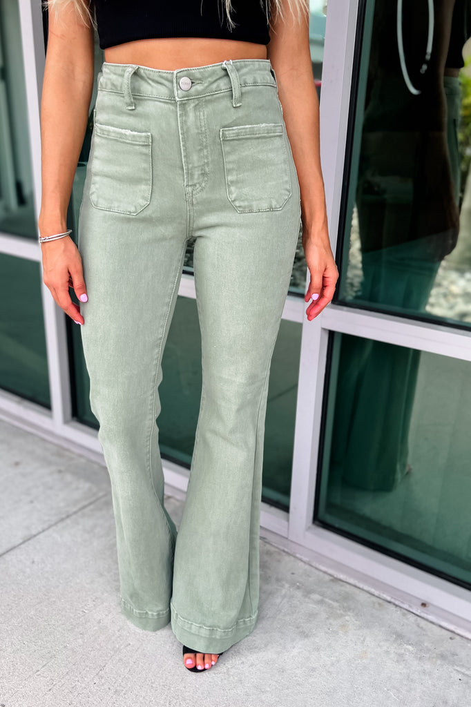 Layla High Rise Olive Bell Bottom Pants