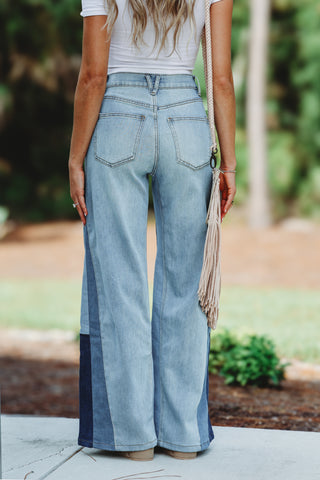 Demi High Rise Super Wide Leg Color Block Jeans