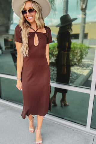 Venti 6 Lessons to Learn Bodycon Ribbed Brown Dress