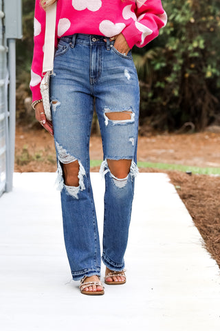 KANCAN Millie High Rise Rigid Distressed Straight Jeans